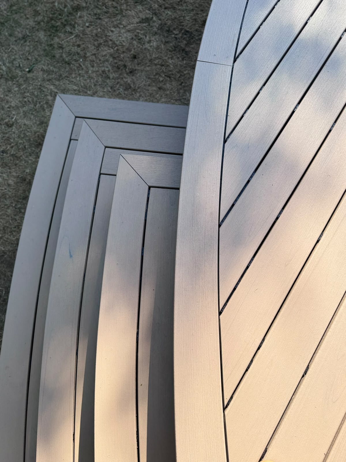 Close up of curved composite decking steps
